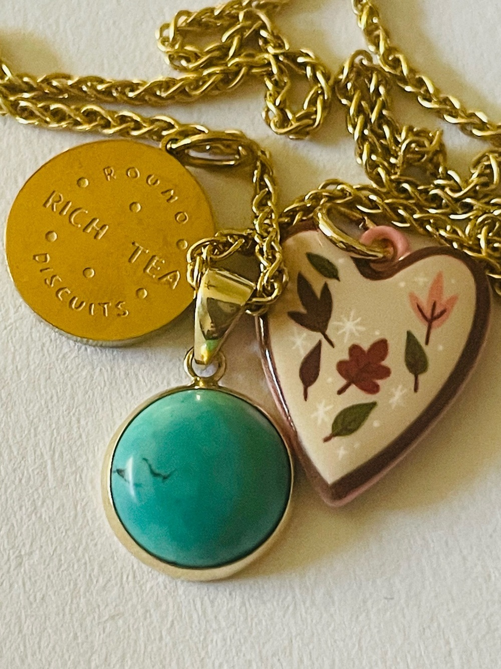 Round Gold RICH TEA BISCUITS dainty Pendant or charm